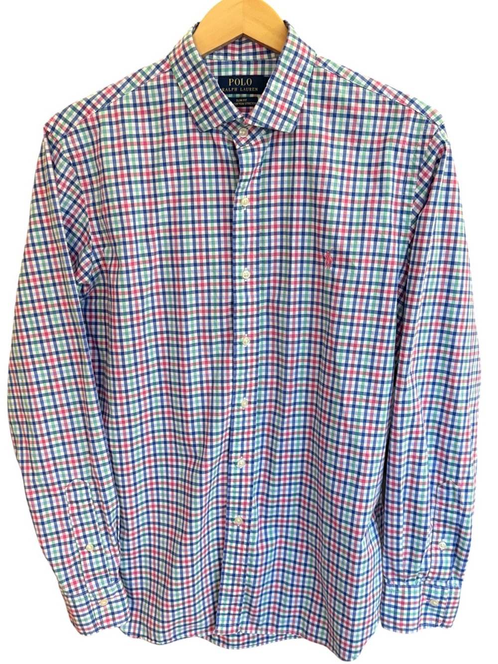 Polo Ralph Lauren Slim Fit Plaid Button Front Shirt Cotton Stretch Large Pink